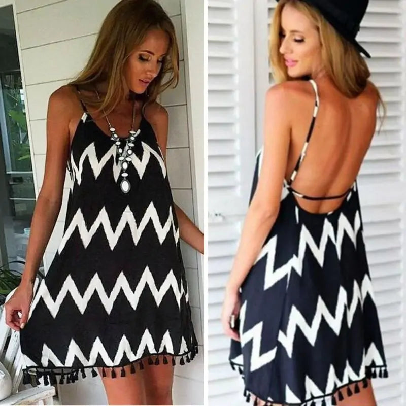 Sexy Backless V-neck Beach Dress