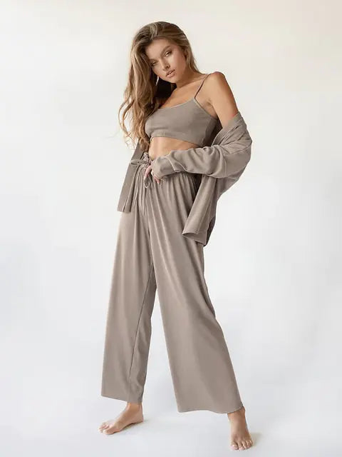 Ribbed Drop Sleeves Sleepwear Set