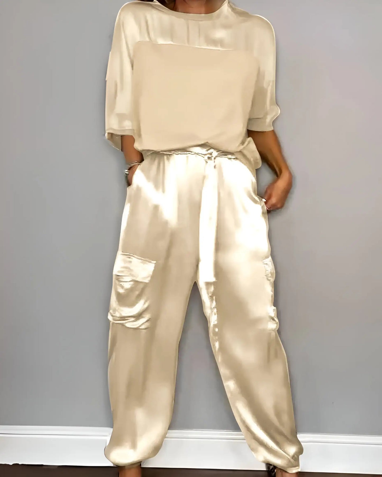 Smooth Satin Top & Matching Long Pants