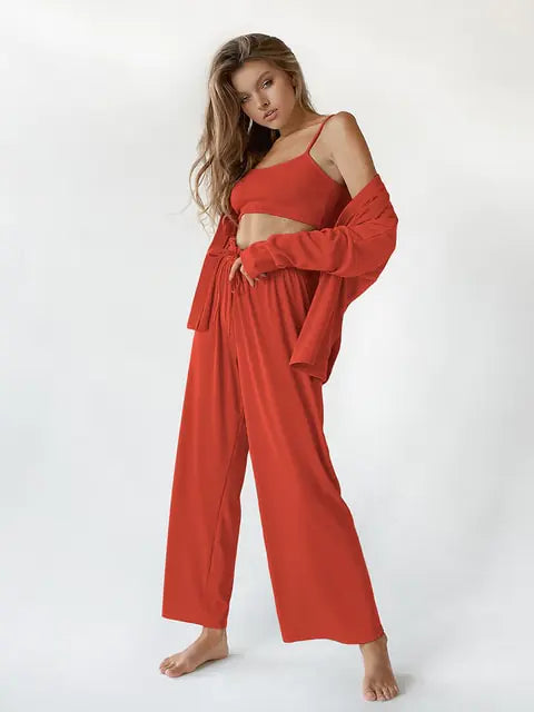 Ribbed Drop Sleeves Sleepwear Set