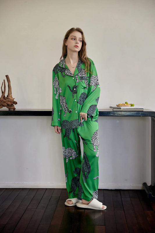 Green Leopard Print Sleepwear Set