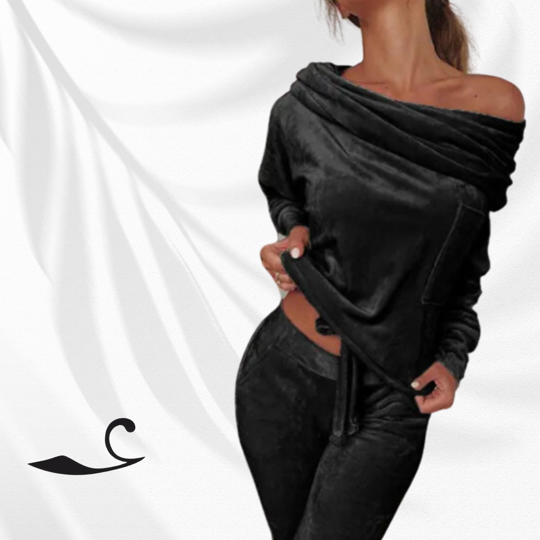 Off-the-Shoulder Velvet Leisurewear Set