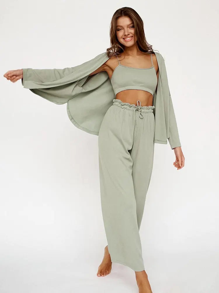 Ribbed Drop Sleeves Sleepwear Set