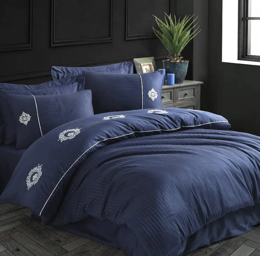 Hobby Elegant Olympos Navy Blue - Double Embroidery Satin Duvet Cover Set