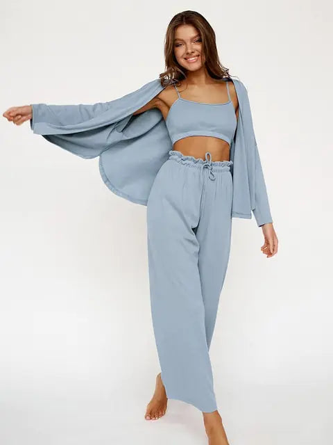 Ribbed Drop Sleeves Sleepwear Set