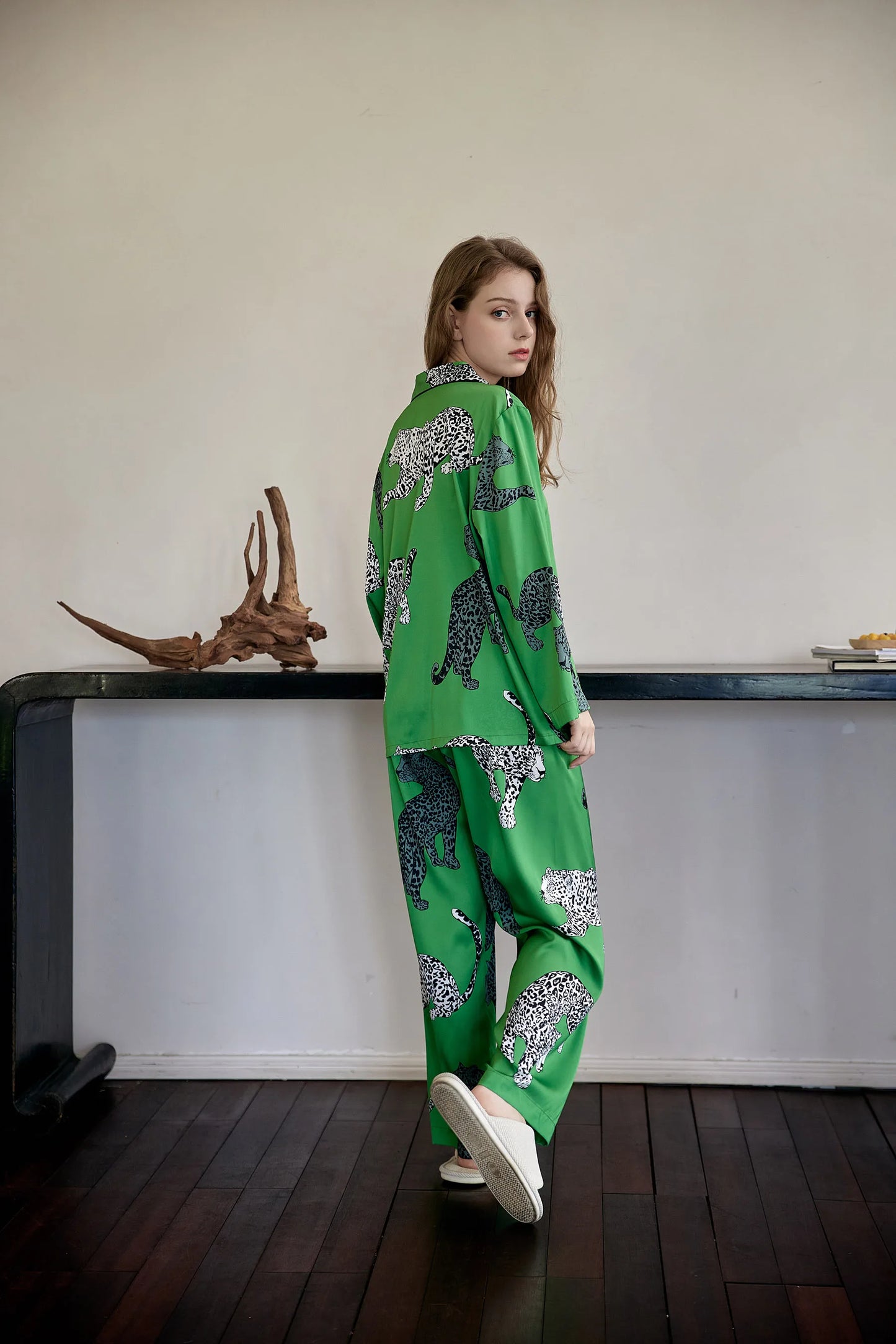 Green Leopard Print Sleepwear Set