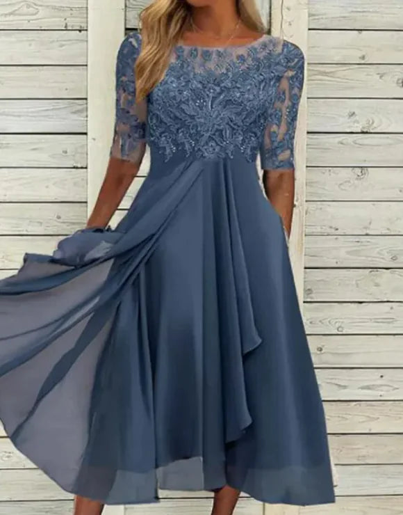 Chiffon Stitching Lace Hollow-out Dress