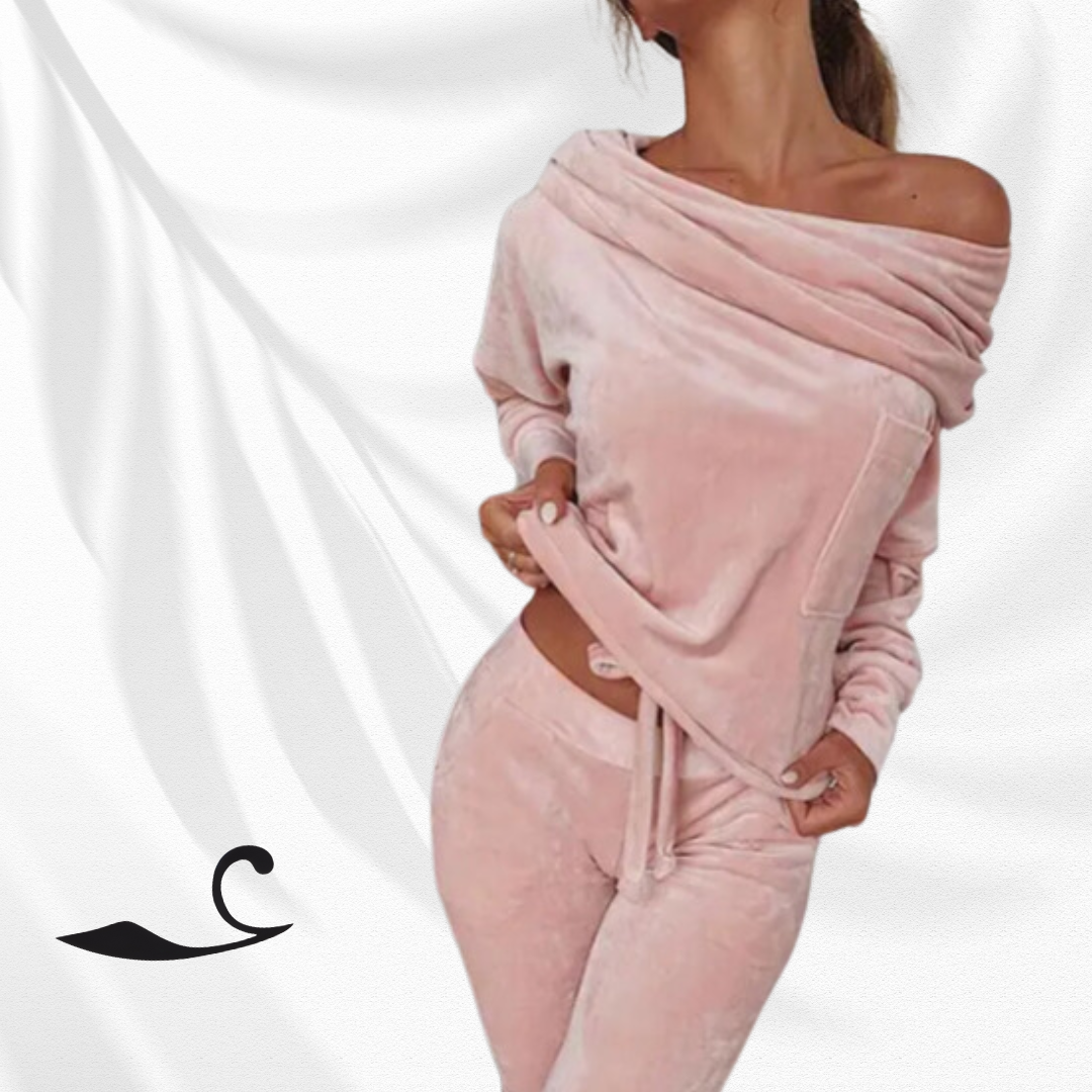 Off-the-Shoulder Velvet Leisurewear Set