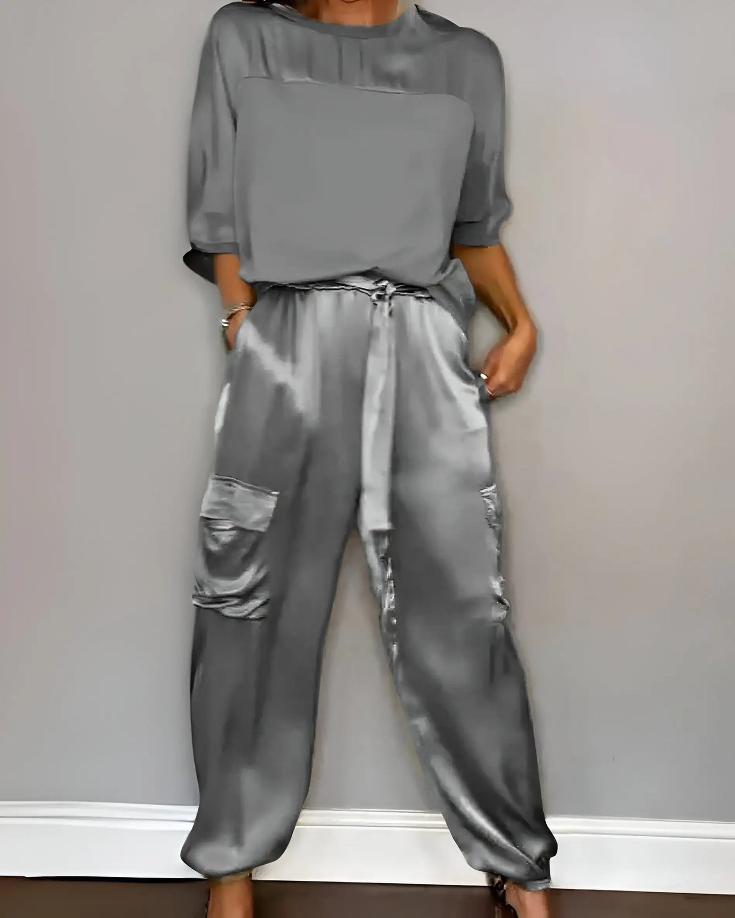 Smooth Satin Top & Matching Long Pants