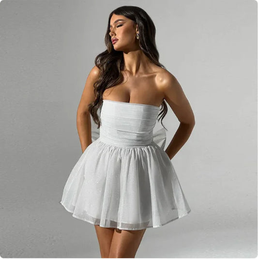 Luxe Lace Back Bow Tube Dress